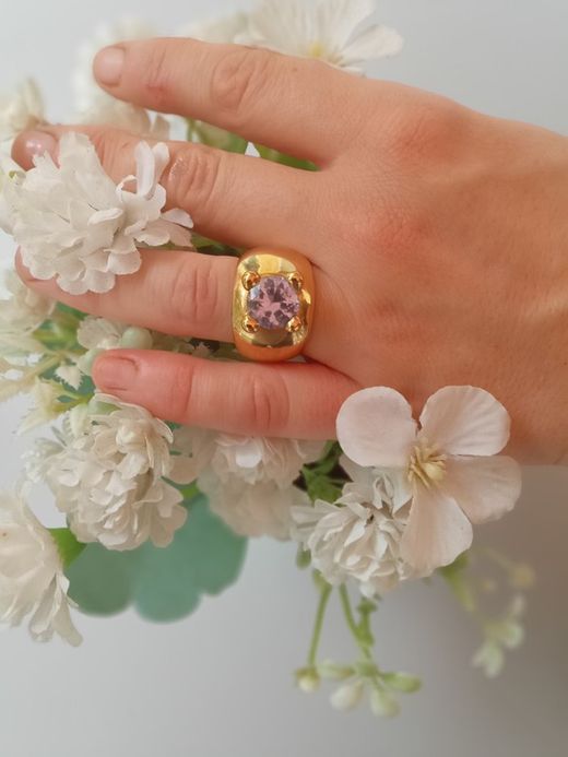 7156-A Anillo mujer chapado en oro agua marina