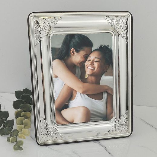 893D Marco de fotos acabado en plata de ley y acabado en madera, diseño ideal para resaltar tus recuerdos
