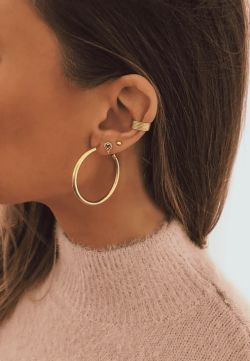 99-A480 Pendientes de aros en forma de tubo de oro 18K lisos y pulidos