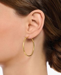 99-A480 Pendientes de aros en forma de tubo de oro 18K lisos y pulidos