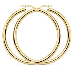 99-A480 Pendientes de aros en forma de tubo de oro 18K lisos y pulidos