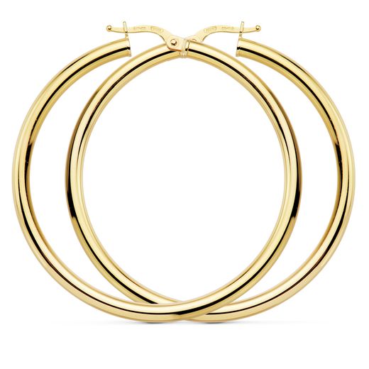 99-A480 Pendientes de aros en forma de tubo de oro 18K lisos y pulidos