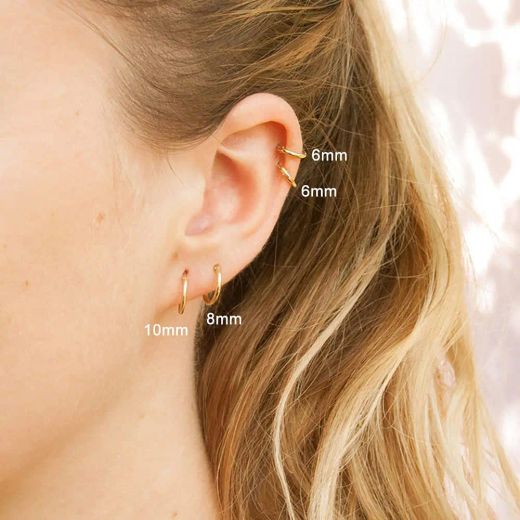 99-AE1 Pendientes unisex de aros o criollas en oro de 18K, superficie lisa y pulida