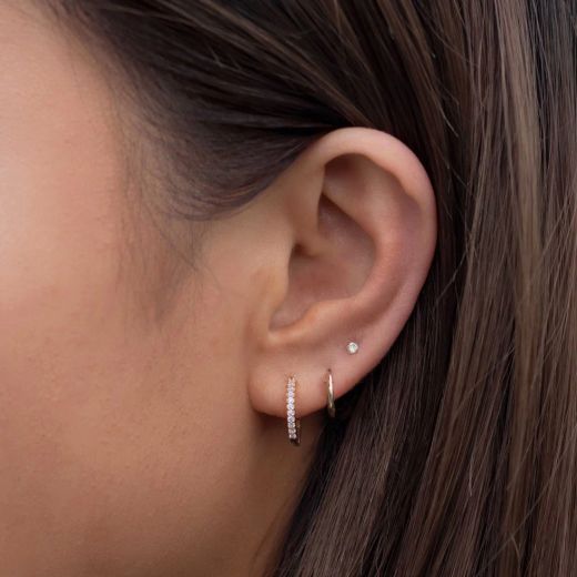 99-AE1 Pendientes unisex de aros o criollas en oro de 18K, superficie lisa y pulida
