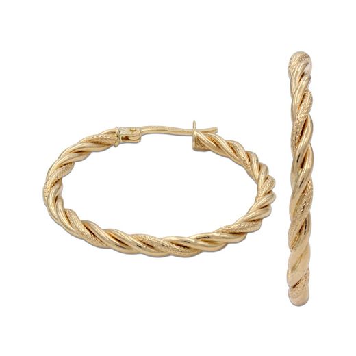 05-A499 Pendientes mujer de oro 18K Aros rizados acabados en mate y brillo cierre catalán