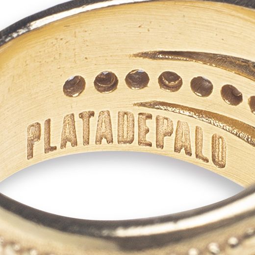 WR100G Anillo Plata de Palo mujer de bronce chapado en oro con circonitas blancas y piedra facetada marrón y una elegante pieza central facetada en color marrón en el aro central