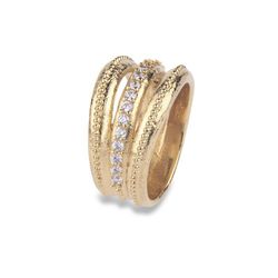 WR099G Anillo Plata de Palo mujer de bronce chapado en oro con circonitas blancas creando una pieza con diseño único que atraerá todas las miradas