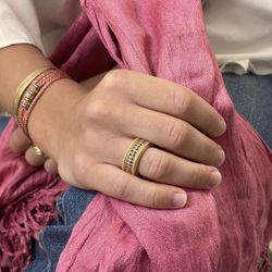 WR107G Anillo Plata de Palo mujer de bronce chapado en oro con circonitas marrones fascinante joya artesanal