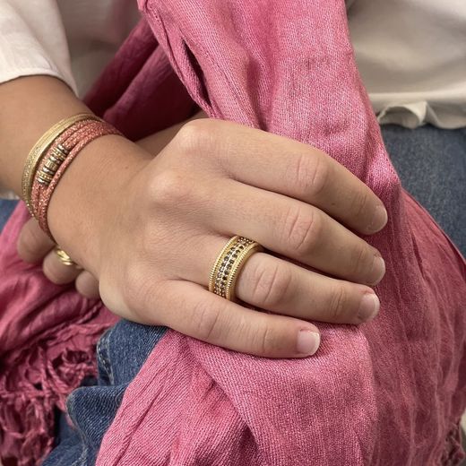 WR107G Anillo Plata de Palo mujer de bronce chapado en oro con circonitas marrones fascinante joya artesanal