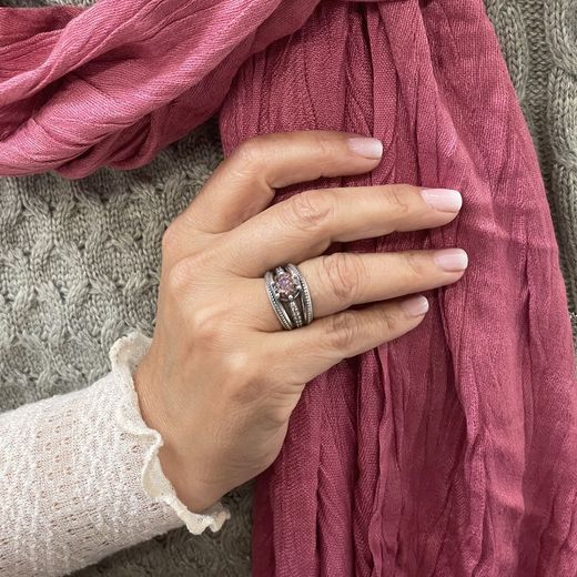 WR100X Anillo Plata de Palo mujer de Plata 925 con circonitas blancas y piedra facetada marrón elaborado en plata de ley asegurando una calidad excepcional y un acabado impecable y duradero