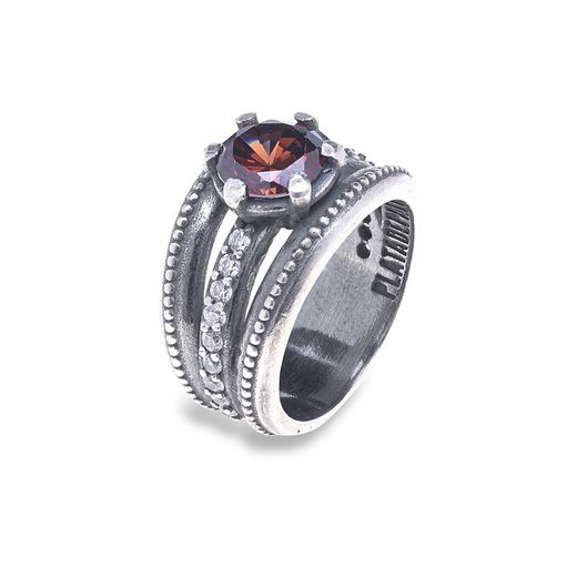 WR100X Anillo Plata de Palo mujer de Plata 925 con circonitas blancas y piedra facetada marrón elaborado en plata de ley asegurando una calidad excepcional y un acabado impecable y duradero