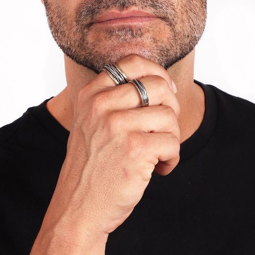 MR006B Anillo hombre PLATADEPALO moderno base de bronce con hilos de plata 925