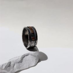 MR026X Anillo Plata de Palo hombre de plata y placa de bronce Live Life