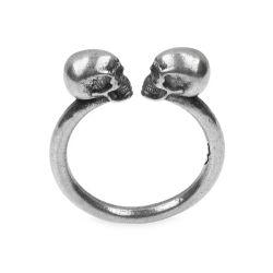 SR027X Anillo unisex Plata de Palo modelo Kizuna con dos calaveras en plata de ley