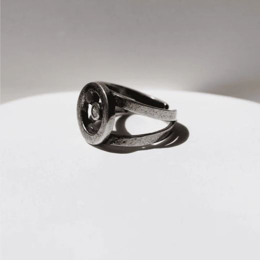 WE265X Anillo PLATA DE PALO colección ENSO de mujer con circunferencia en plata de ley 925 y un punto de bronce y circonita
