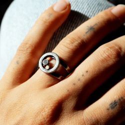 WE265X Anillo PLATA DE PALO colección ENSO de mujer con circunferencia en plata de ley 925 y un punto de bronce y circonita