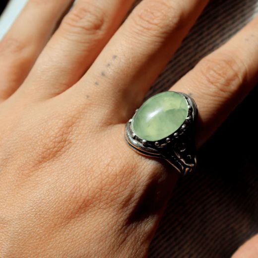 WR153X Anillo Plata de Palo mujer de plata y piedra natural Prehnita