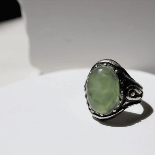WR153X Anillo Plata de Palo mujer de plata y piedra natural Prehnita