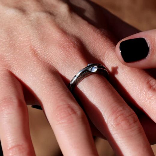 WR179X Anillo PLATA DE PALO Mujer Sama con circonita que gira antiestrés de Plata 925
