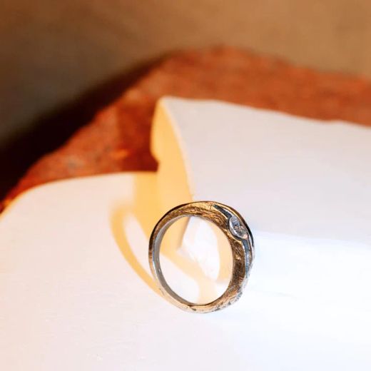 WR179X Anillo PLATA DE PALO Mujer Sama con circonita que gira antiestrés de Plata 925