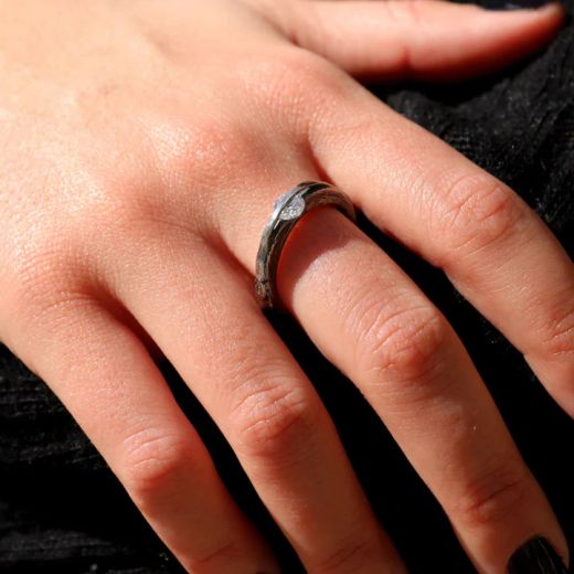 WR179X Anillo PLATA DE PALO Mujer Sama con circonita que gira antiestrés de Plata 925