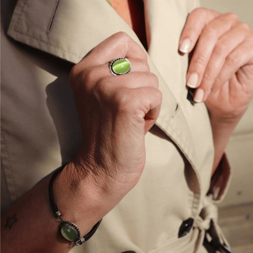 WR157X Anillo PLATA DE PALO elegante para Mujer modelo Sei de plata 925 y piedra verde con circonitas negras