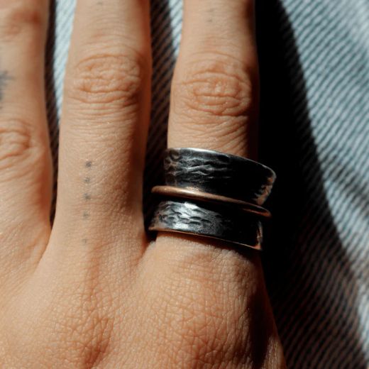 WR160X Anillo Plata de Palo de Mujer Zenchi en plata 1ª ley y círculo de bronce