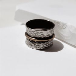 WR160X Anillo Plata de Palo de Mujer Zenchi en plata 1ª ley y círculo de bronce