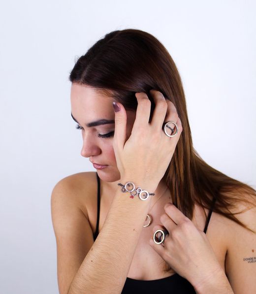 Anillo mujer Colección ROMA en plata de ley con baño de rutenio y oro 9k con diamantes negros o browns.