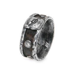 MR025X Anillo Plata de Palo de hombre modelo Hokai de plata y cuero