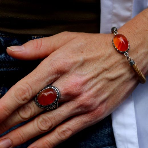 WR151X Anillo Plata de Palo mujer colección Rin de plata y piedra cornalina