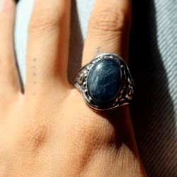 WR152X Anillo Plata de Palo mujer en plata de ley y piedra mineral cianita azul