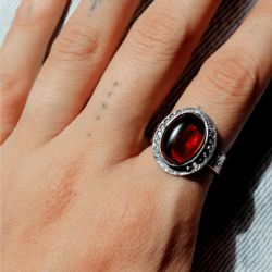 WR154X Anillo PLATA DE PALO Mujer Kurai de plata 925 y piedra granate super extremado