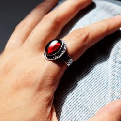 WR154X Anillo PLATA DE PALO Mujer Kurai de plata 925 y piedra granate super extremado