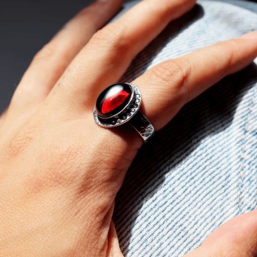 WR154X Anillo PLATA DE PALO Mujer Kurai de plata 925 y piedra granate super extremado