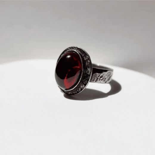 WR154X Anillo PLATA DE PALO Mujer Kurai de plata 925 y piedra granate super extremado