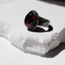 WR154X Anillo PLATA DE PALO Mujer Kurai de plata 925 y piedra granate super extremado