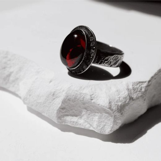 WR154X Anillo PLATA DE PALO Mujer Kurai de plata 925 y piedra granate super extremado