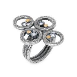 WR147X Anillo Plata de Palo Mujer modelo Enrai, círculos de plata 925 con puntos de bronce y cironita