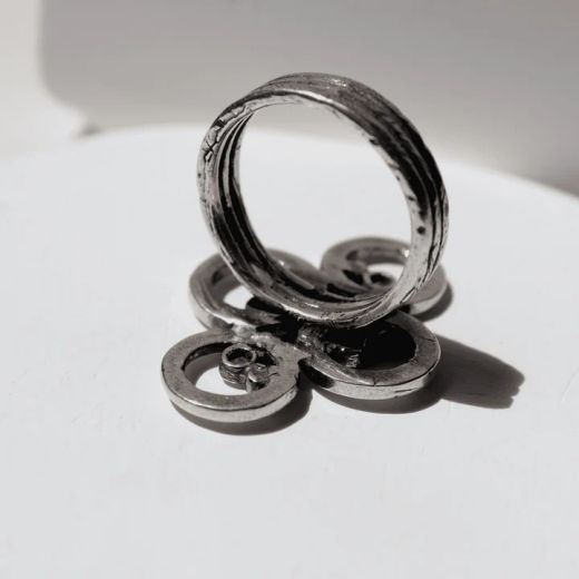 WR147X Anillo Plata de Palo Mujer modelo Enrai, círculos de plata 925 con puntos de bronce y cironita