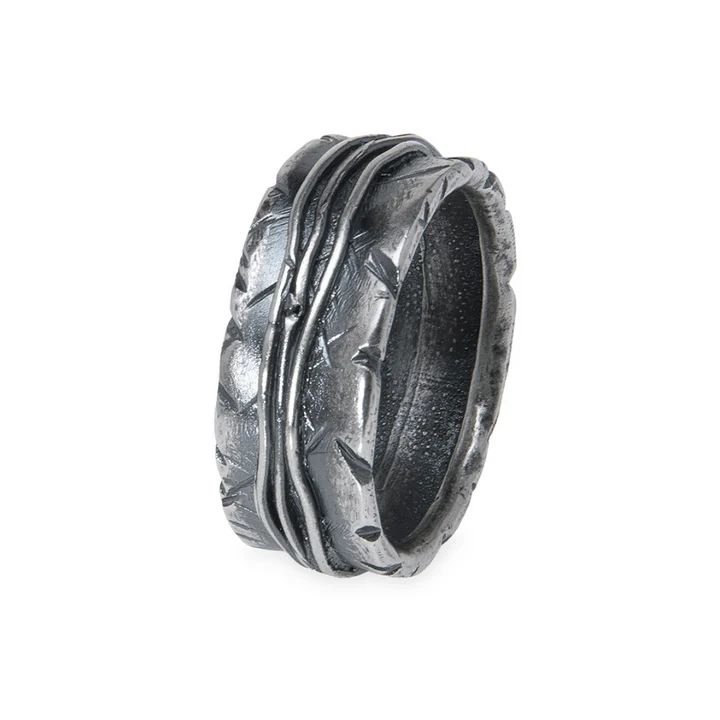 MR028X Anillo PLATA DE PALO para hombre colección Shizen con hilos de plata  decorativos