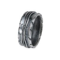 MR028X Anillo PLATA DE PALO para hombre colección Shizen con hilos de plata decorativos