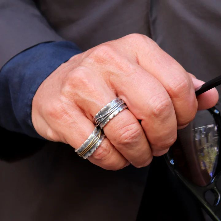 MR028X Anillo PLATA DE PALO para hombre colección Shizen con hilos