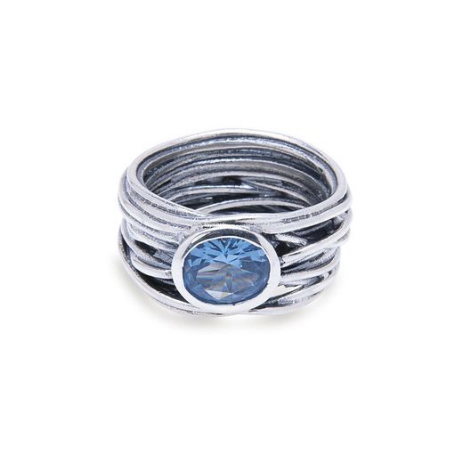 WR083A Anillo Plata de Palo ERAS para mujer piedra aguamarina