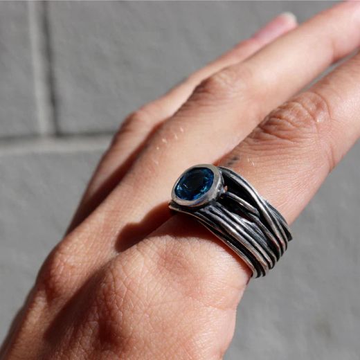 WR083A Anillo Plata de Palo ERAS para mujer piedra aguamarina