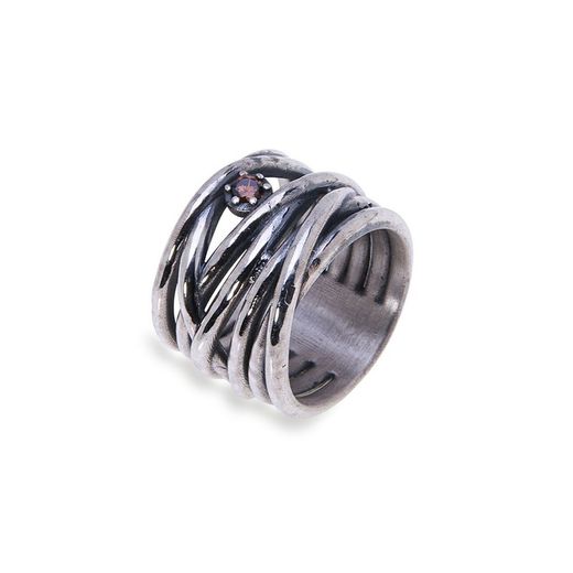 WR069A Anillo PLATA DE PALO mujer de plata con circonita marrón