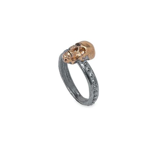 Anillo Skum SR022X Plata de Palo de plata y calavera en bronce diseño artesanal