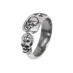 SR025X Anillo unisex PLATA DE PALO Yomi de dos calaveras en plata de ley
