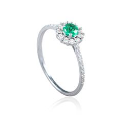 Anillo mujer elegante de oro 18k con rosetón de esmeralda y diamantes