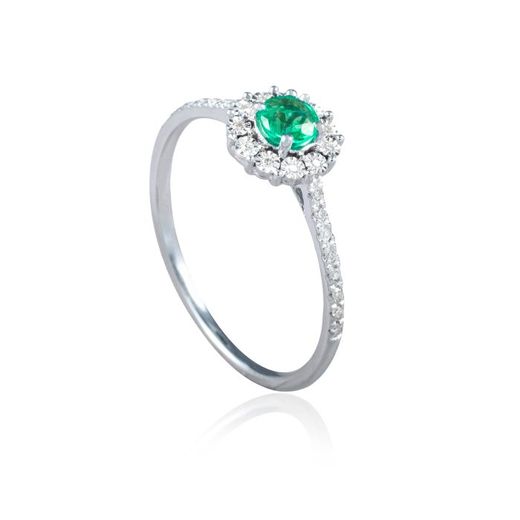 Anillo mujer elegante de oro 18k con rosetón de esmeralda y diamantes